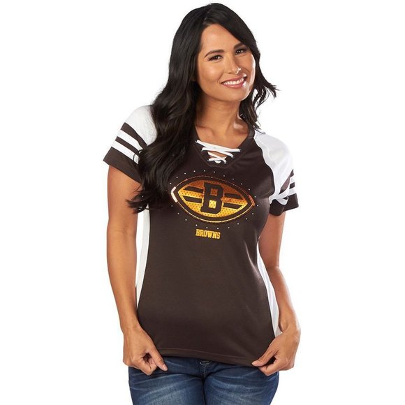 NFL Cleveland BROWNS Jersey Draft Me VII Sequin Tee Shirt Women's M / L NWT NEW - Picture 1 of 6